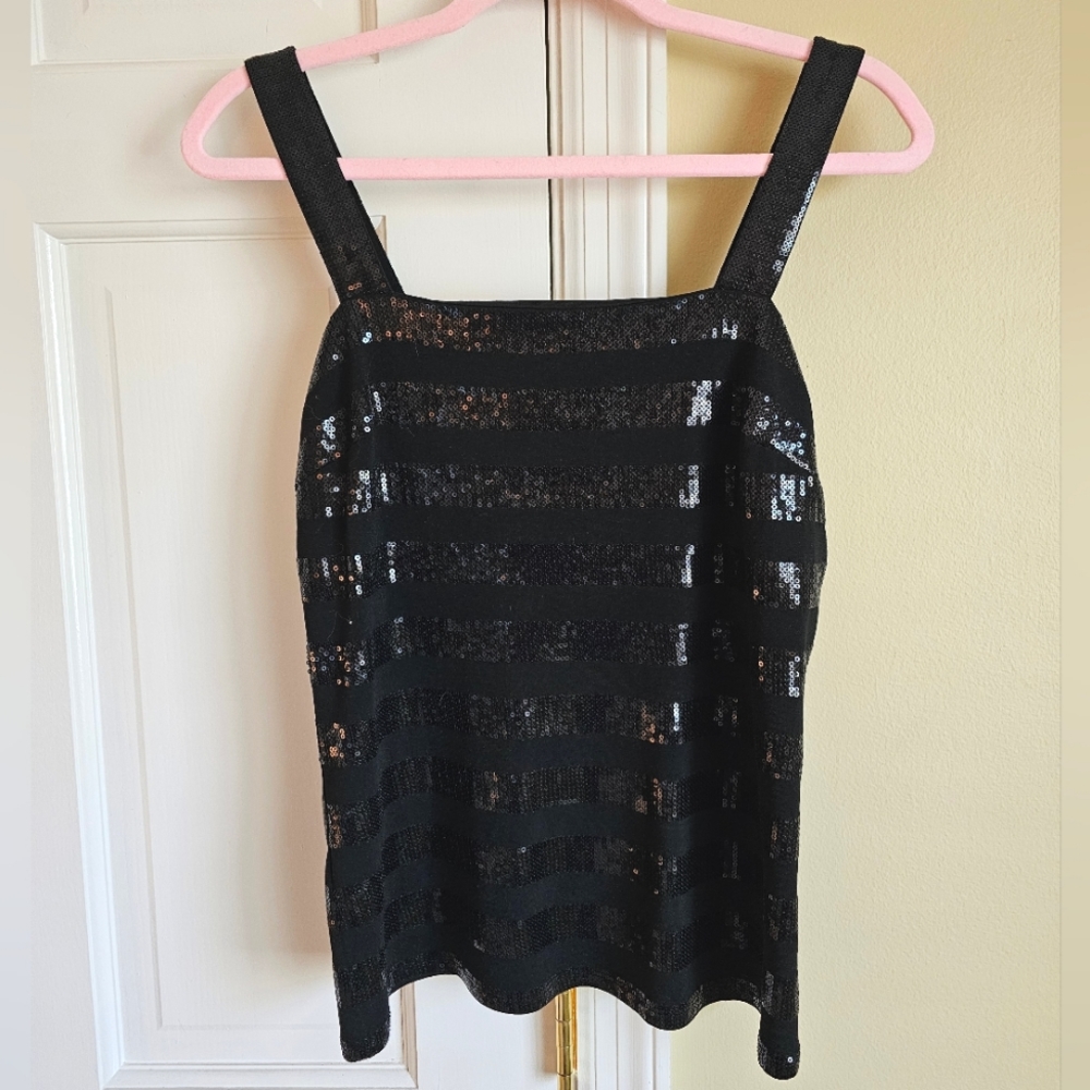 CACHÉ Black Sequin stripped tank, size Medium